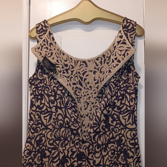 St. John  Navy Gold Metallic Thread Party Dress Size 12 - Picture 7 of 9